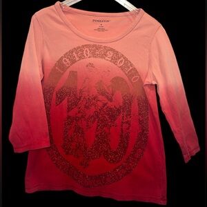 Pendleton Round Up “Let’er Buck” Rodeo Top, 3/4 Sleeve, Ombré Coral Orange, Sz M